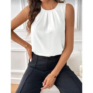 NWOT SHEIN Privé Pleated Mock Neck Sleeveless Blouse Lilac Size XL Work Top